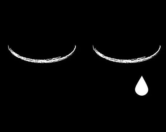 Imagem de fundo preto com olhos brancos triste e uma lagrima
