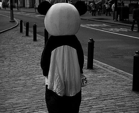 foto de uma pessoa fantasiada de panda