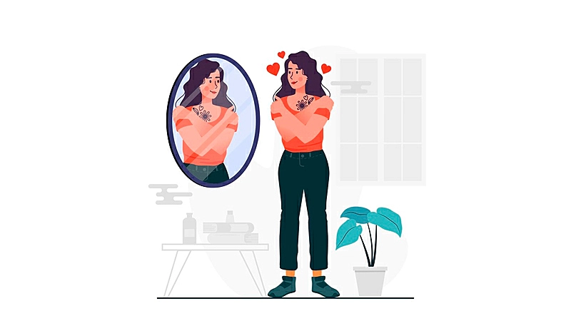 Imagem de uma mulher se olhando no espelho