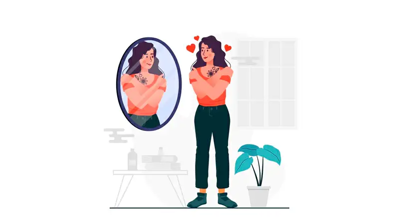 Imagem de uma mulher se olhando no espelho