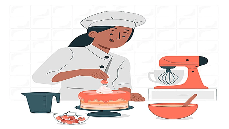 imagem de uma mulher preparando um bolo