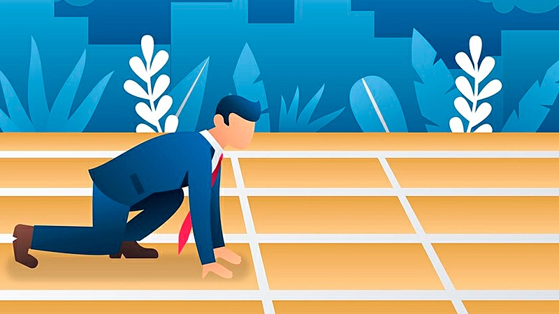 Ilustração de uma mão dando corda em um homem