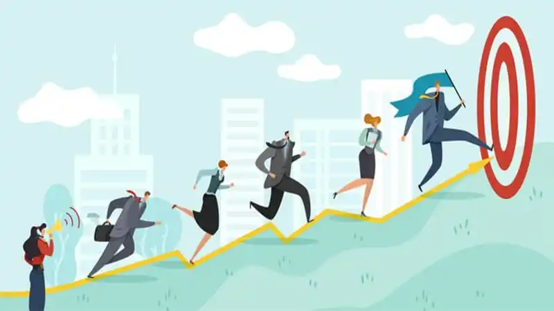 Frases de motivação Ilustração de pessoas subindo em direção a um alvo