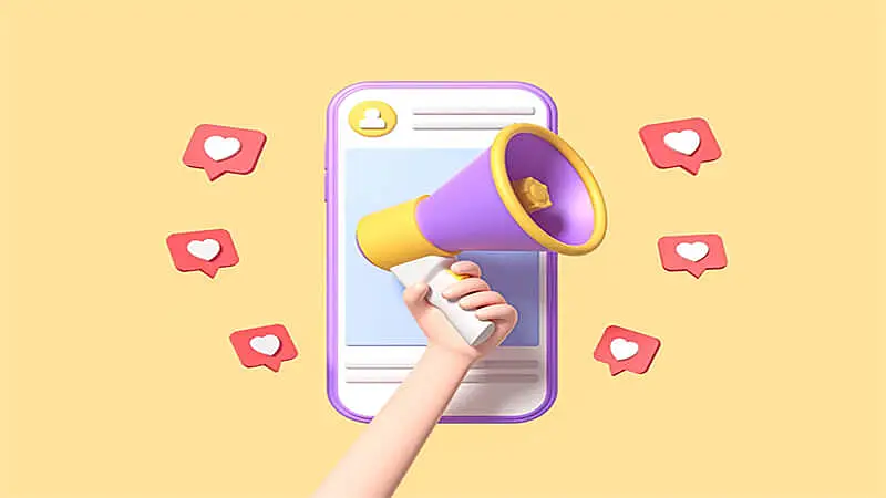 Ilustração de um megafone no Instagram