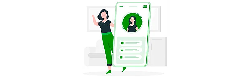 Ilustração de uma mulher com seu perfil em uma rede social