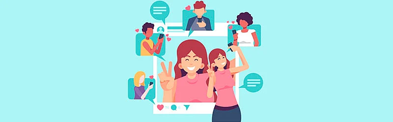 Ilustração de uma mulher tirando uma selfie