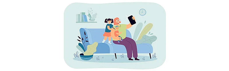 Ilustração de uma família tirando foto