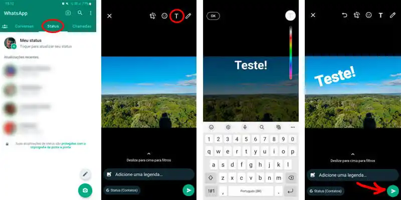 guia passo a passo de como adicionar frases de status para WhatsApp