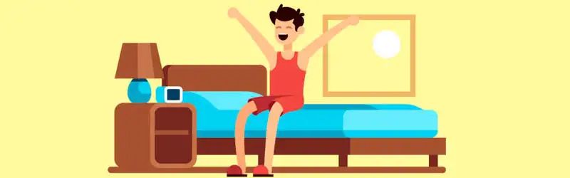 Pessoa acordando e levantando de sua cama