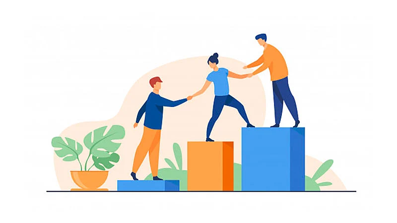 Líder auxiliando sua equipe a superar obstáculos