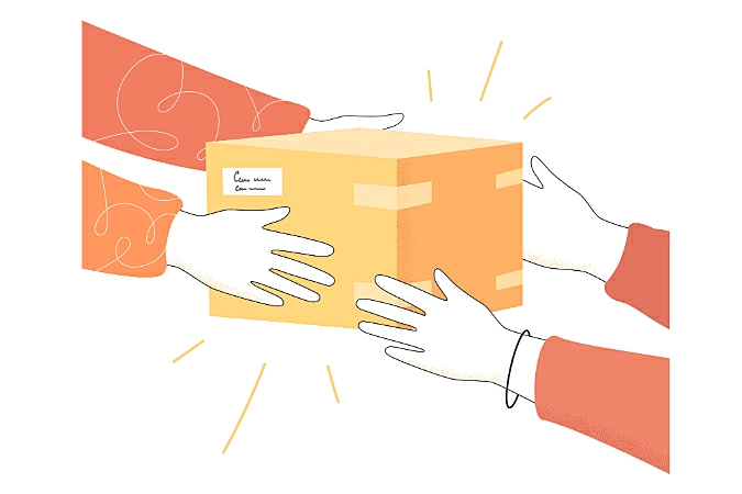 Imagem de 4 mãos segurando uma caixa