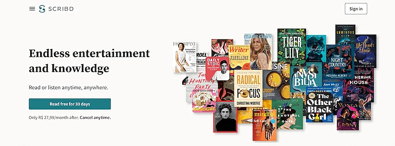 Scribd home page where it's written "Endless entertainment and knowledge".