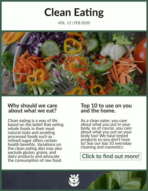 Free newsletter templates - clean eating The image shows a bowl of salad