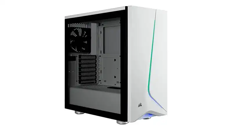 Gabinete Gamer Corsair imagem de um gabinete gamer Corsair Carbide na cor preta com iluminação RGB