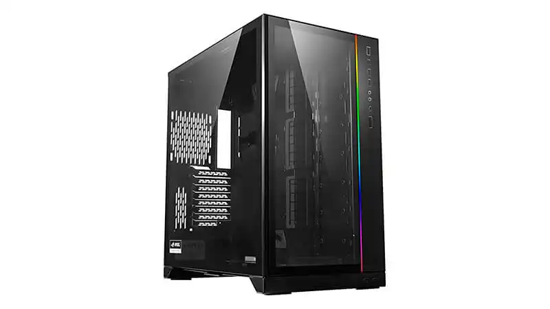 Gabinete Gamer Lian Li imagem de um gabinete gamer Lian Li Dynamic na cor preta com iluminação RGB