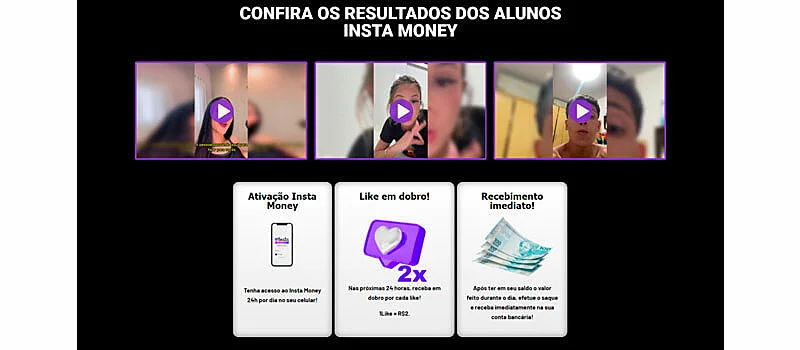 captura de tela da página inicial do app isnta money para ganhar dinheiro curtindo fotos