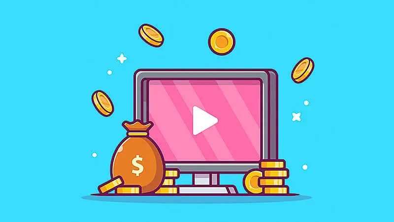 Ponteiro de um mouse e moedas saindo da tela de um computador