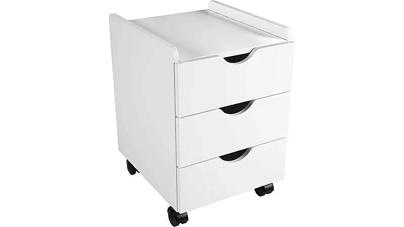 imagem de um gaveteiro pra escritório na cor branca da Falkk com três gavetas e rodinhas