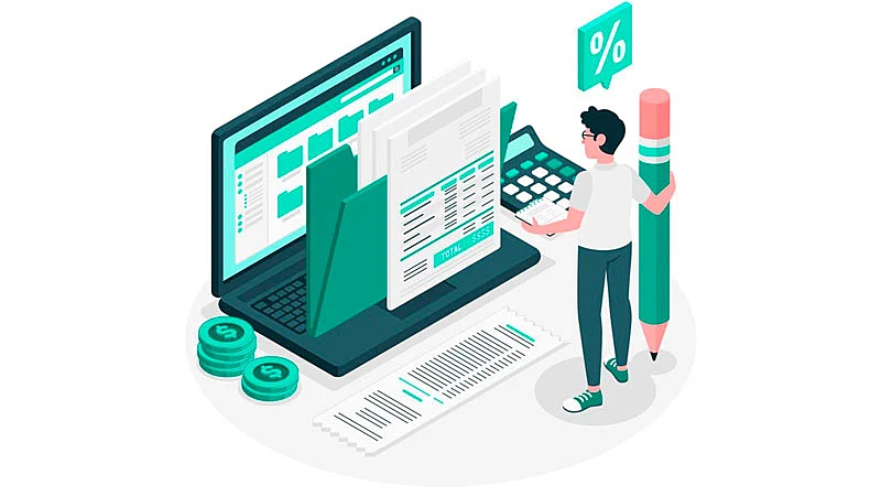 Empreendedor calculando e gerando boleto em seu computador