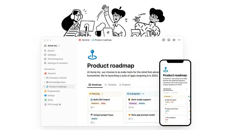 imagem que mostra a interface da ferramenta de gestão de projetos da Notion