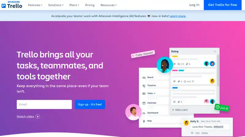 Gestão de Projetos Trello Imagem que mostra a logo e a interface da ferramenta de gestão de projetos da Trello
