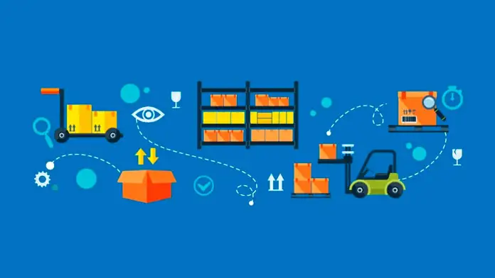 Elementos vectorizados de gestión de stock, cajas y carros