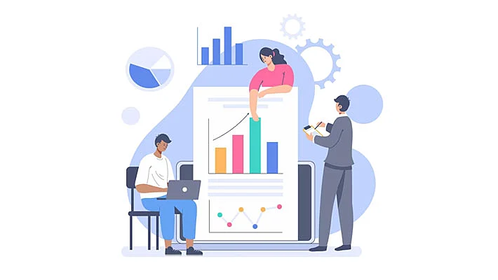 Ilustración de gráficos representando números de una empresa