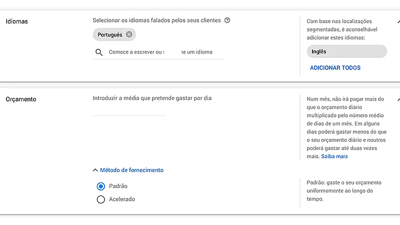 Print screen Google Ads segmentação de público-alvo