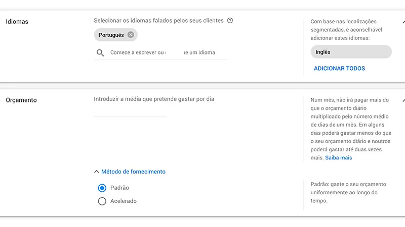 Google Ads Print screen Google Ads segmentação de público-alvo