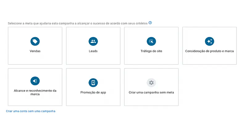 Print screen Google Ads escolha de campanha