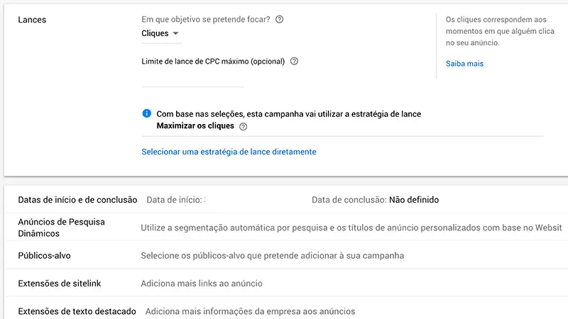 Google Ads Print screen Google Ads extensões de anúncios