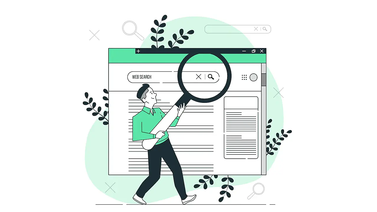 Imagen vectorial de un hombre buscando resultados en una SERP