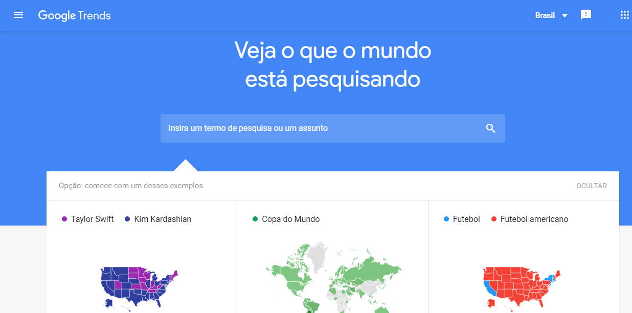 Tela inicial do Google Trends