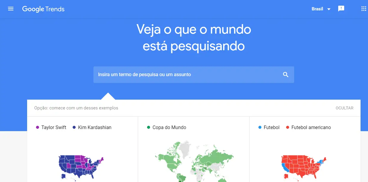 Google Trends Tela inicial do Google Trends