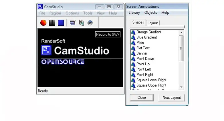 Interface do CamStudio
