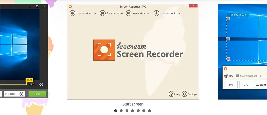 Interface do gravador de tela InceCream Apps