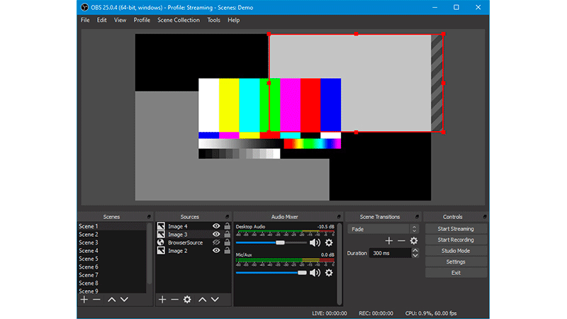 Tela inicial do OBS Studio