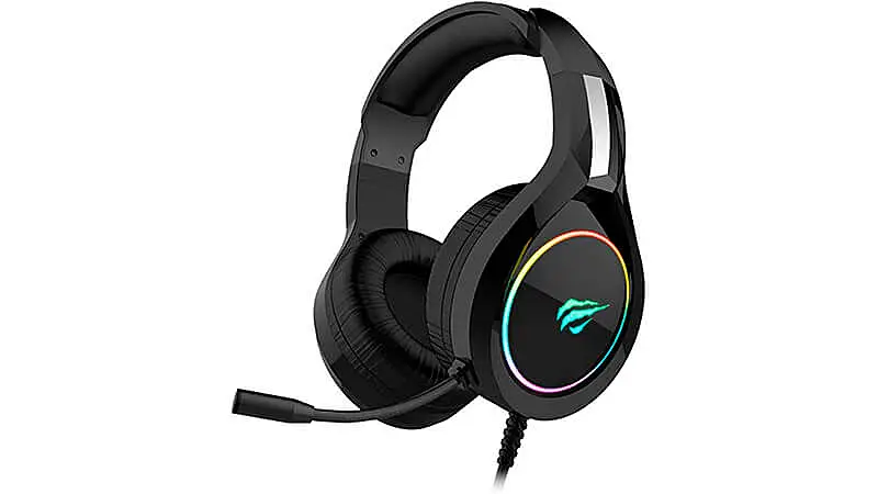 imagem que mostra o headset Havit de lado e com iluminação RGB