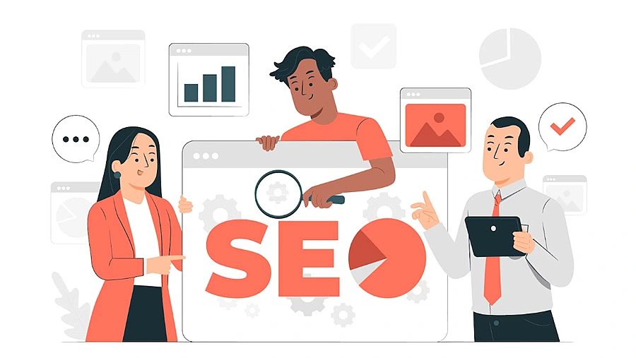 Ilustración conceptual de elementos SEO