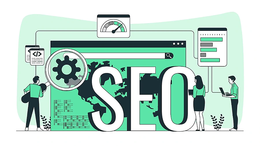 Ilustración conceptual de elementos SEO