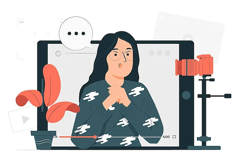 The image shows a woman recording a video.