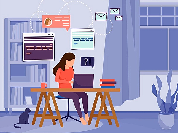 Imagem vetorizada de uma pessoa trabalhando como freelancer home office