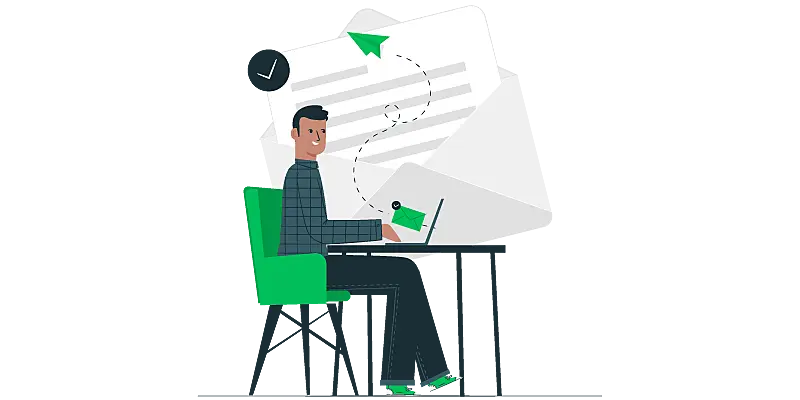 Imagem vetorizada de um homem sentado enviando emails