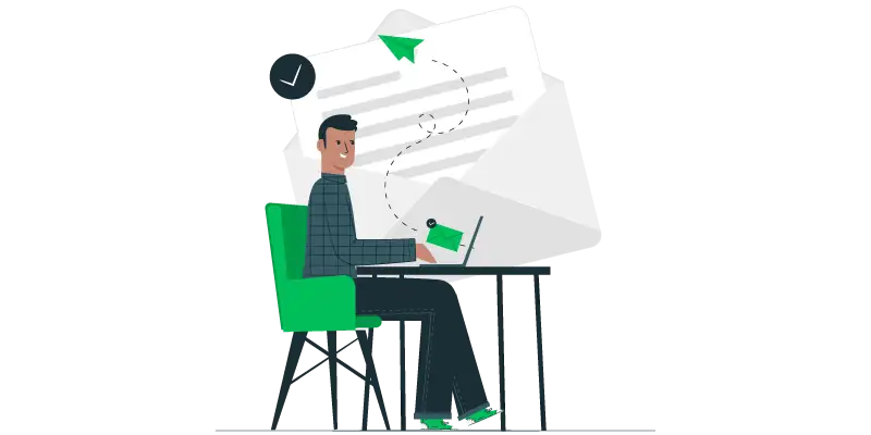 Imagem vetorizada de um homem sentado enviando emails