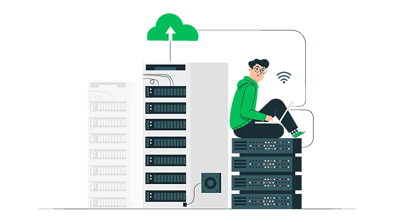 Imagem vetorizada de um homem utilizando servidor de hospedagem Wordpress