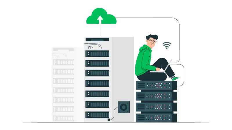 Imagem vetorizada de um homem utilizando servidor de hospedagem Wordpress