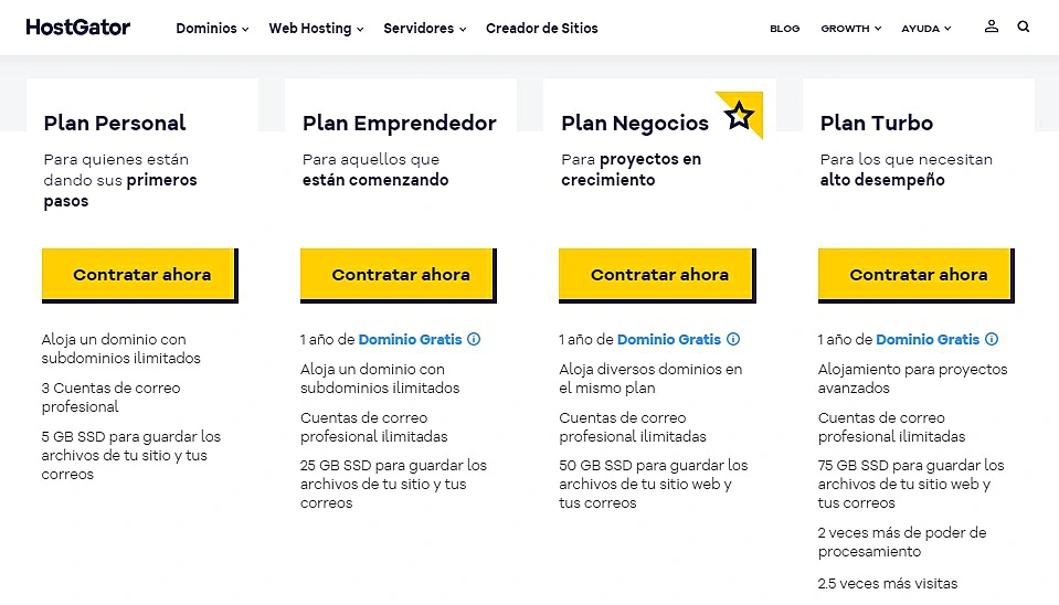 Imagen de los planes de Hostgator