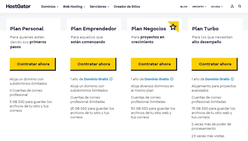 Imagen de los planes de Hostgator