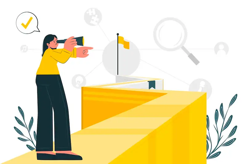 Hottest design trends - design choices The image shows a woman looking on a telescope.