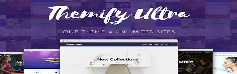 The image shows Themify pages, with some examples of its theme. 